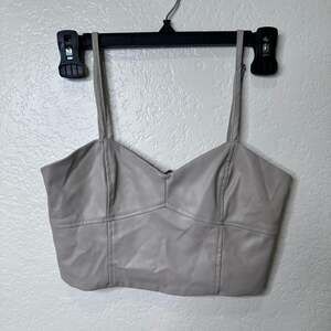 Zara Faux Leather Cropped Cami Top Stone Grey Size XS